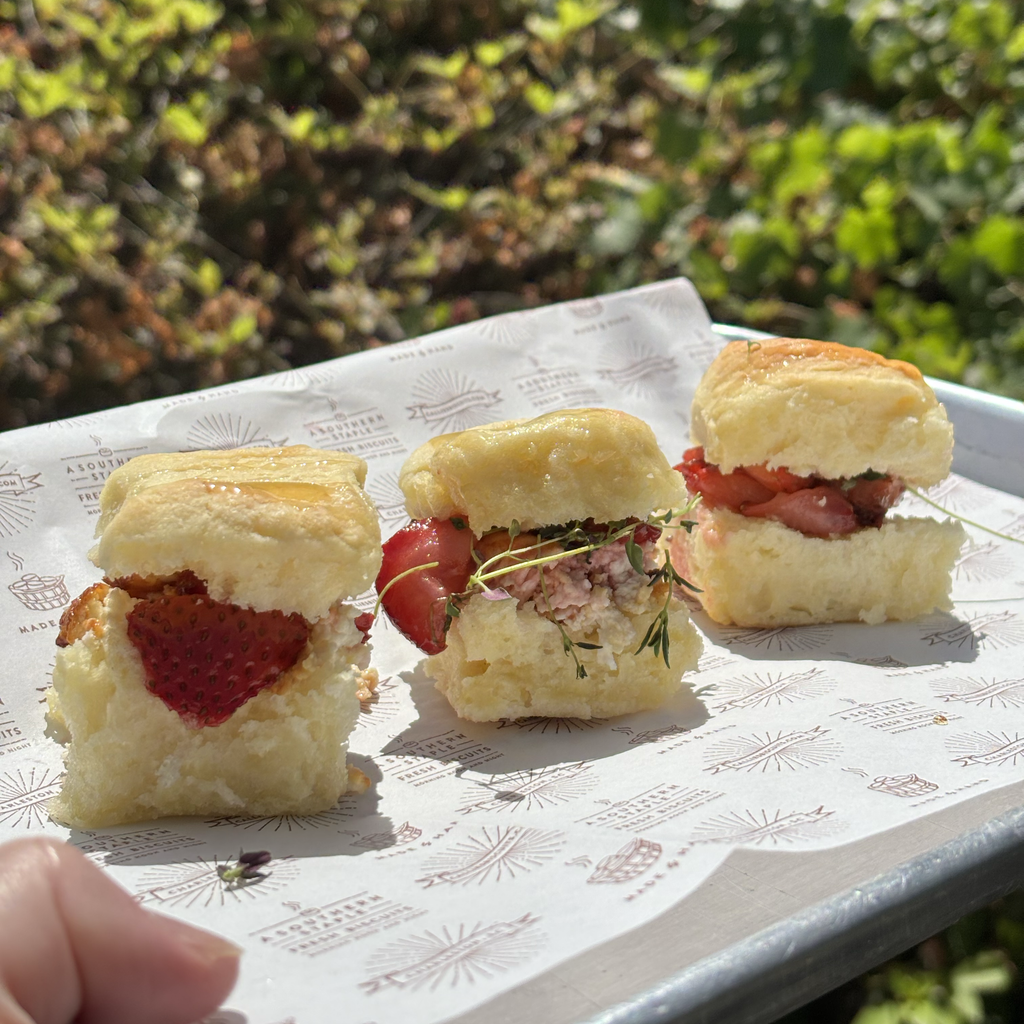 Goat Cheese and Roasted Strawberry Biscuit Sandwiches