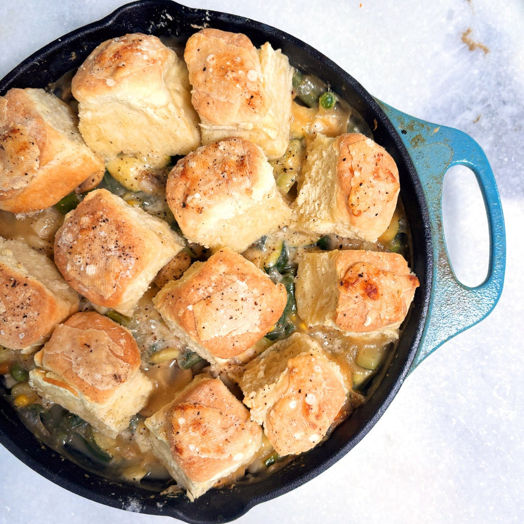 Veggie Pot Pie with Parmesan Biscuits