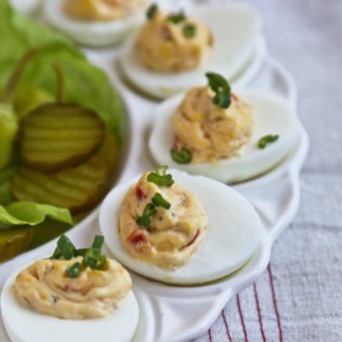 Naughty Pimento Cheese Deviled Eggs
