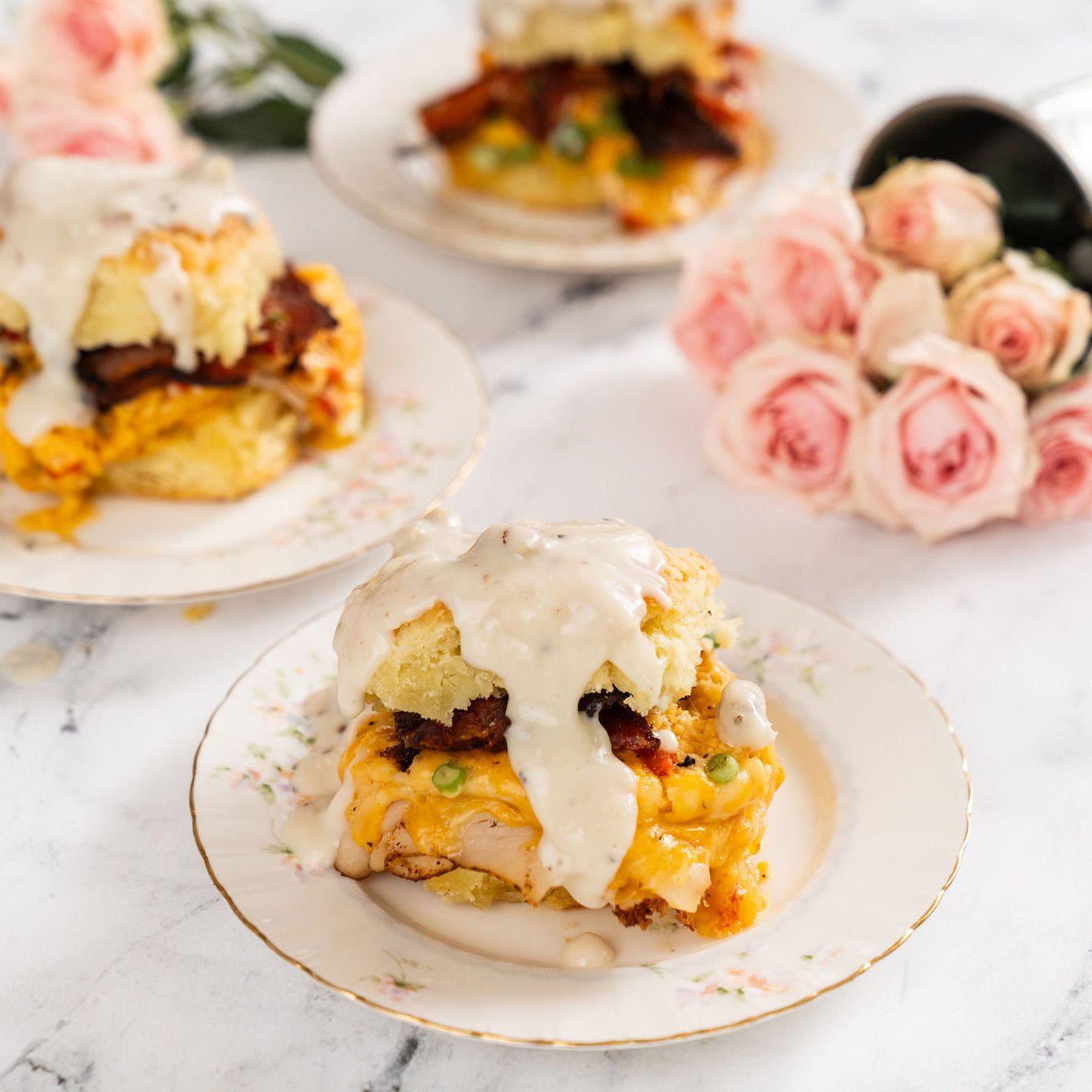 Kentucky Hot Brown Biscuit Sandwiches with Derby Flowers