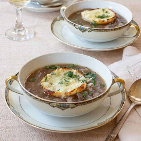 French Onion Soup with Gruyère Biscuit Croutons