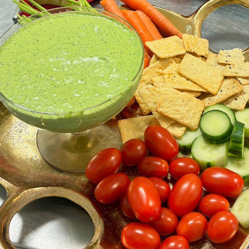 Green Goddess Dip with Biscuit Crackers and Crudités