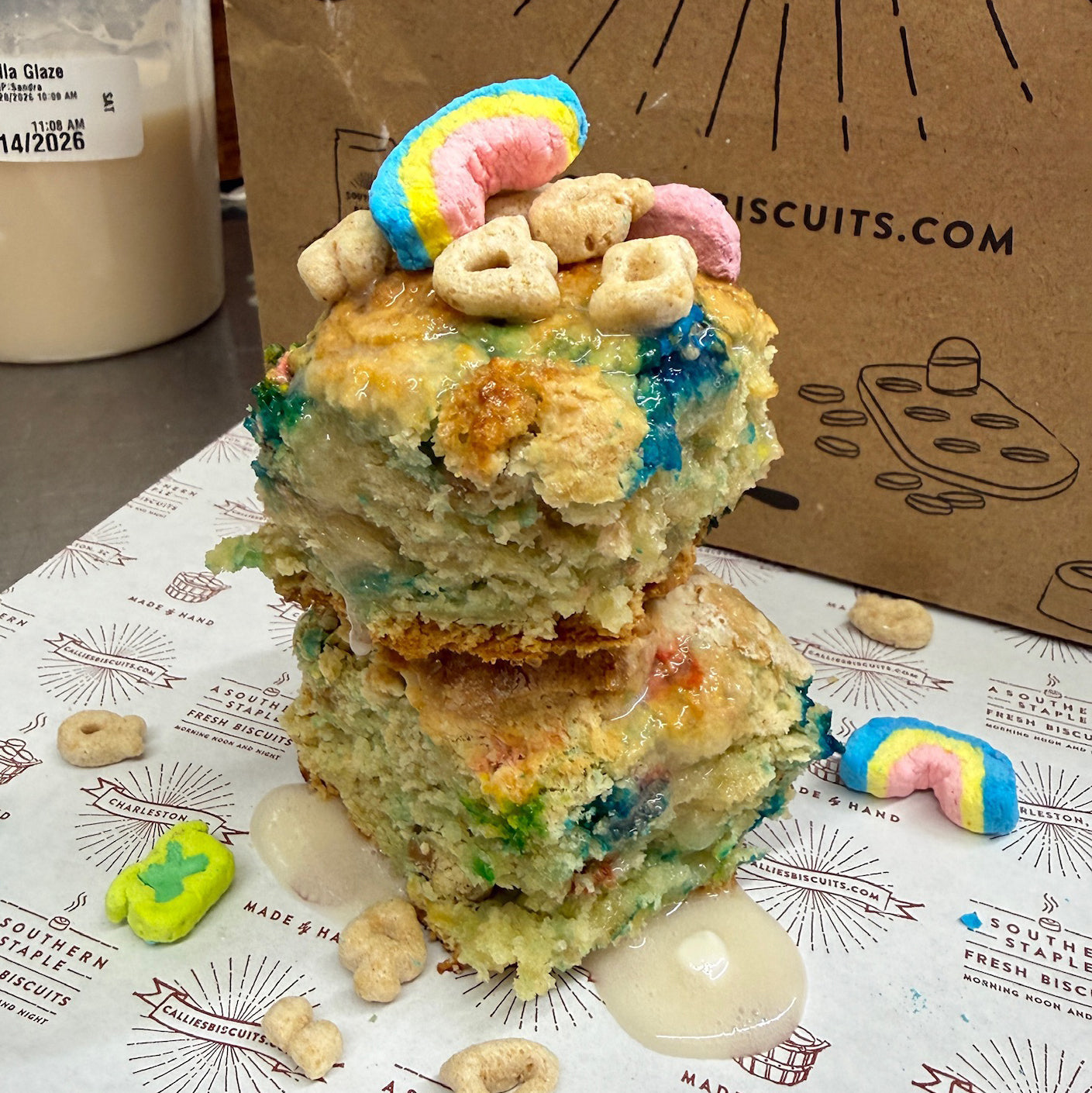 Lucky Charms Biscuits with Vanilla Glaze