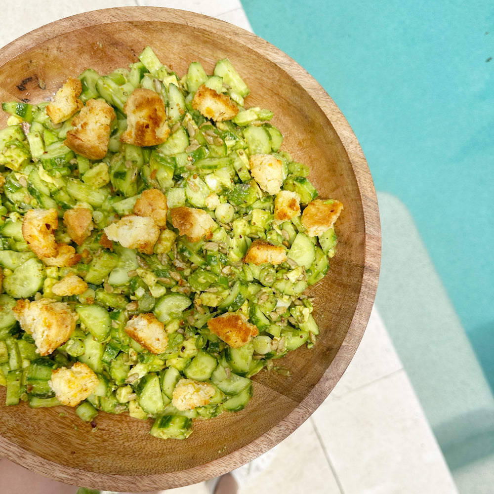 Cucumber & Avocado Summer Salad with Biscuit Croutons