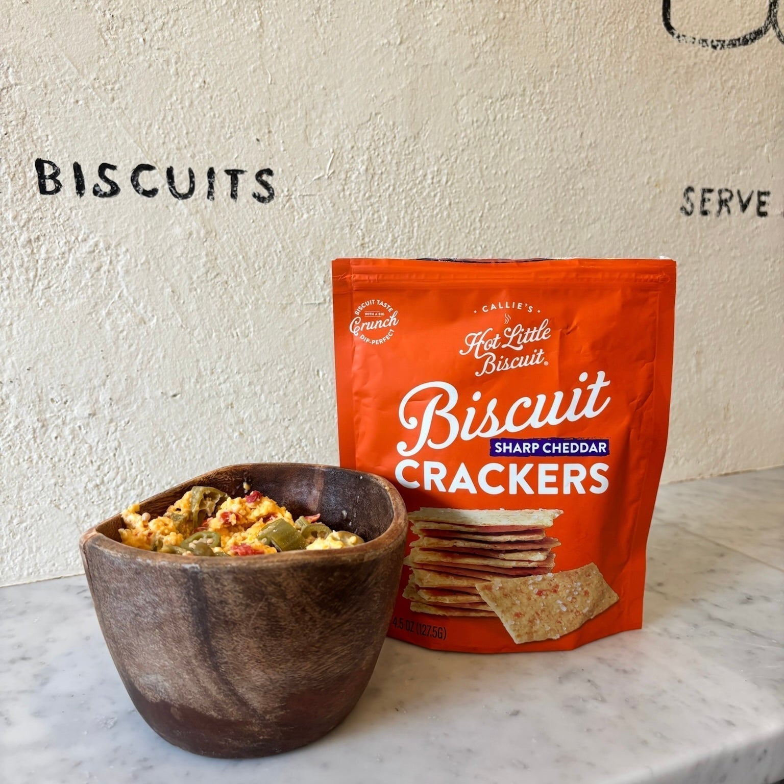 Pickled Okra Pimento Cheese & Callie's Hot Little Biscuit Sharp Cheddar Biscuit Crackers