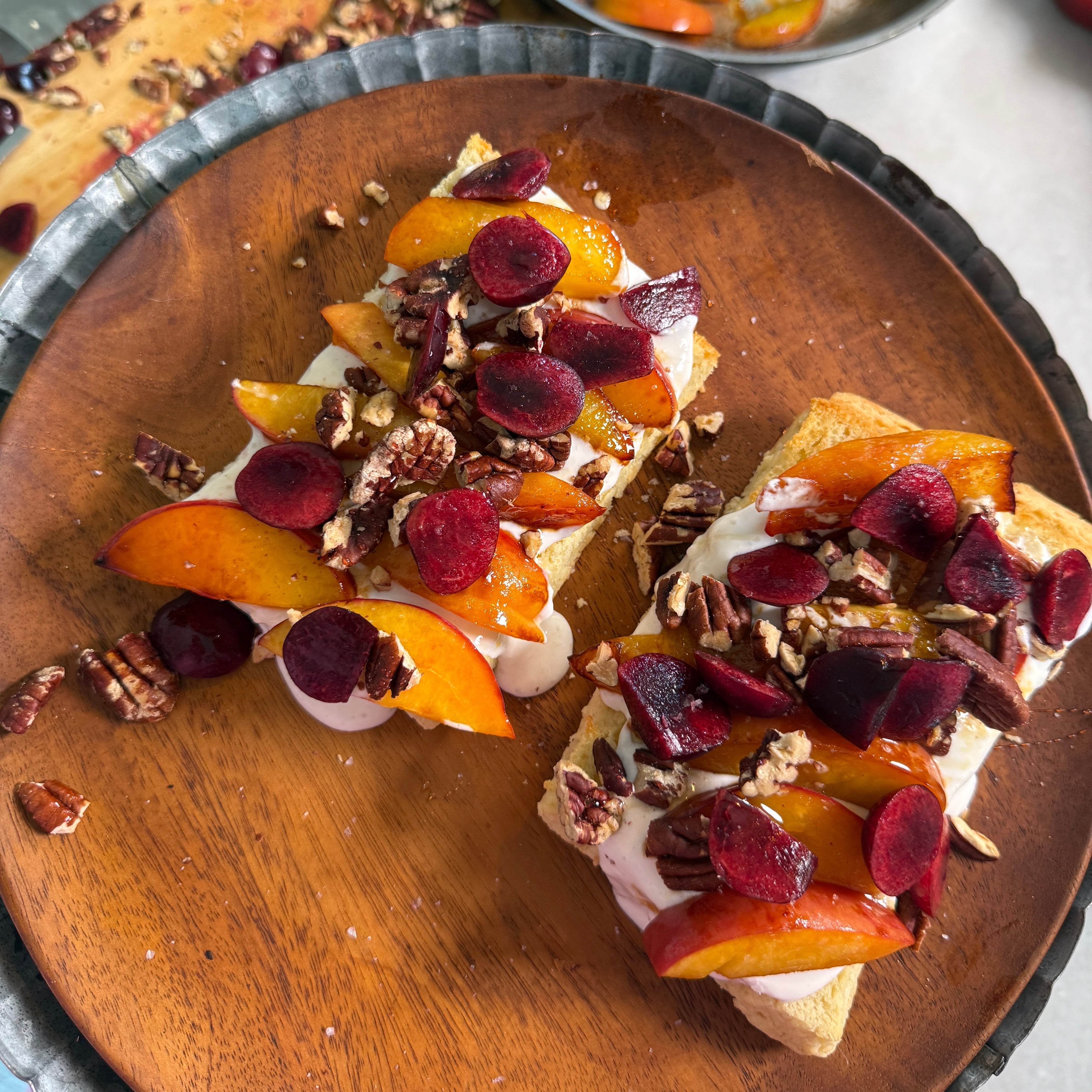 Peach & Whipped Cottage Cheese Biscuit Toasts