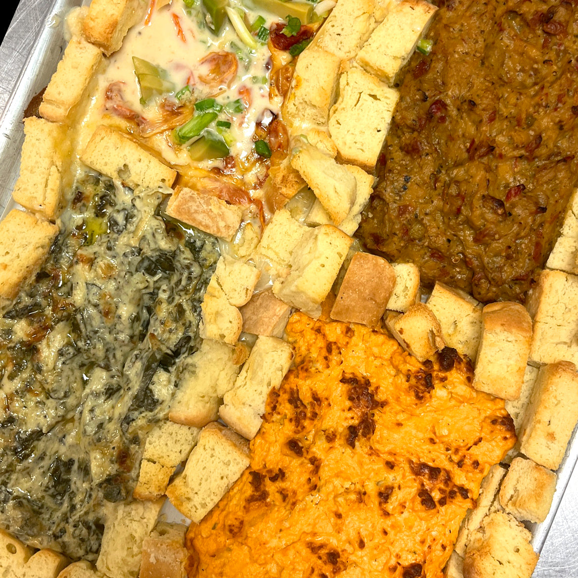 Four Way Dip with Buttermilk Biscuit Pieces