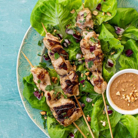 Citrus Soy Chicken Skewers with Peanut Sauce